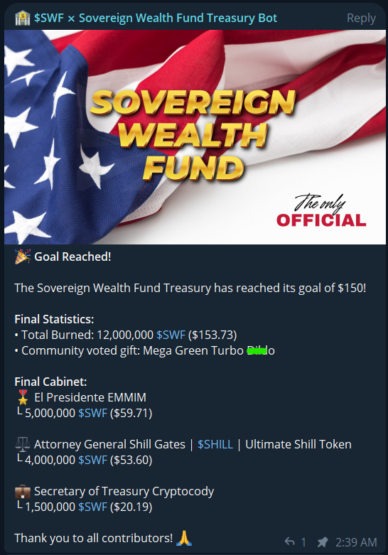 🏦 $SWF ⤬ Sovereign Wealth Fund Treasury tweet media