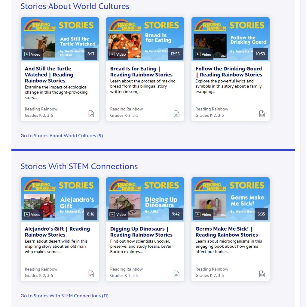 lisdtechtips's tweet image. Explore the magic of Reading Rainbow in your classroom! This @PBSLearning collection contains engaging stories, fun activities, and great resources to inspire young readers.🌈📚

🔗 Check it out: kttz.pbslearningmedia.org/collection/rea… #ReadingRainbow #PBSLearning #K5Reading