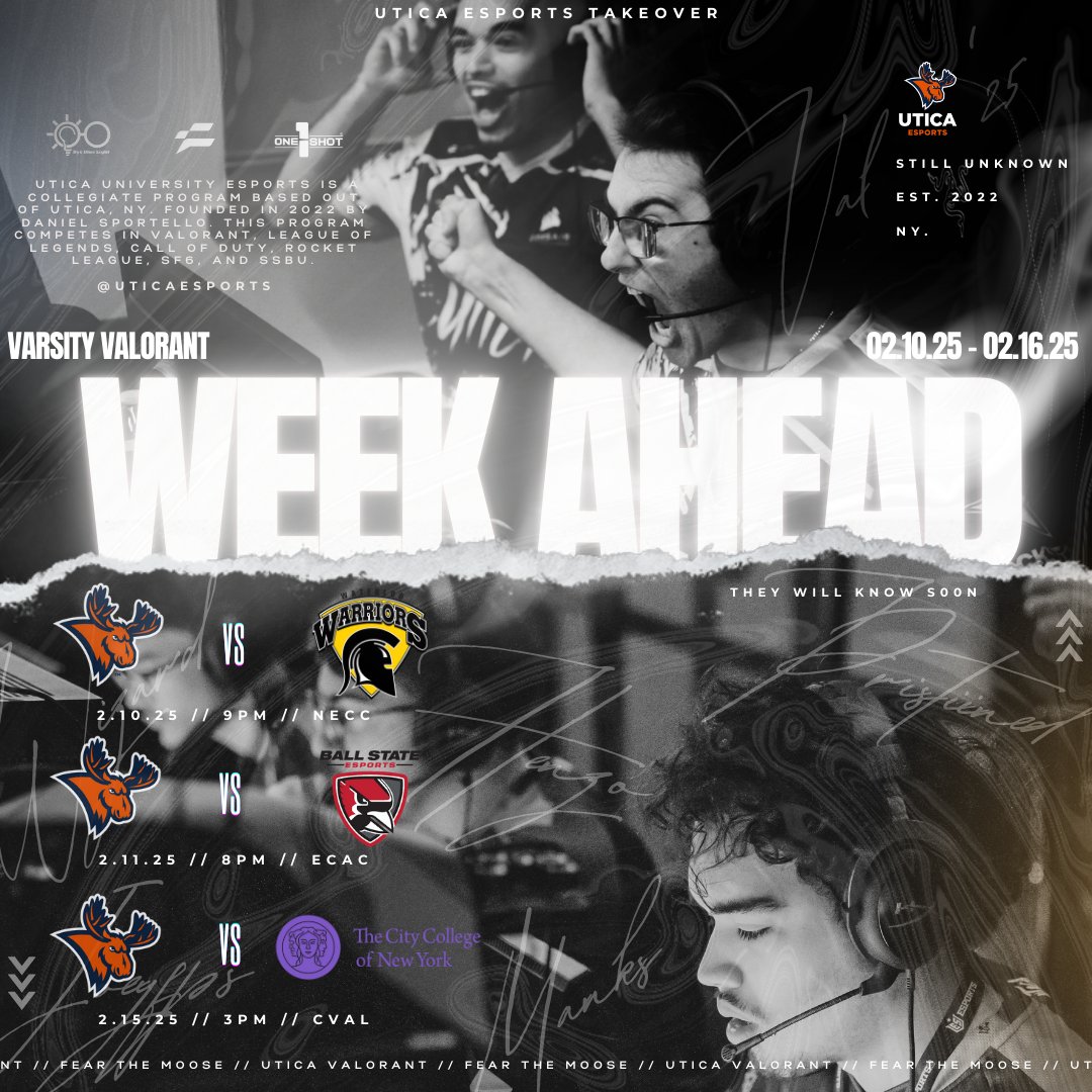 Utica University Esports (@uticaesports) on Twitter photo UTICA VALORANT IS BACK.
NEW SEMESTER, NEW TEAM, NEW DIVISIONS <a href="/neccgames/">NECC</a> DIV 2, <a href="/ECAC_Esports/">ππππ ππ¦π£π’π₯π§π¦</a> TITANS.
NEW ROSTER:
π¦ββ¬<a href="/Pristiined/">Pristiined</a>
π¦ββ¬<a href="/Henzovlr/">Henzo</a>
π¦ββ¬<a href="/JoeyFPS_/">JoeyFPS</a>
π¦ββ¬<a href="/WizardOfVal/">Wizard #4TC</a>
π¦ββ¬<a href="/Manksval_/">manks</a>
THEY WILL KNOW SOON.
<a href="/UticaEsports/">Utica University Esports</a> // <a href="/Utica_Pioneers/">Utica Pioneers</a> // #FearTheMoose UTICA VALORANT IS BACK.
NEW SEMESTER, NEW TEAM, NEW DIVISIONS <a href="/neccgames/">NECC</a> DIV 2, <a href="/ECAC_Esports/">ππππ ππ¦π£π’π₯π§π¦</a> TITANS.
NEW ROSTER:
π¦ββ¬<a href="/Pristiined/">Pristiined</a>
π¦ββ¬<a href="/Henzovlr/">Henzo</a>
π¦ββ¬<a href="/JoeyFPS_/">JoeyFPS</a>
π¦ββ¬<a href="/WizardOfVal/">Wizard #4TC</a>
π¦ββ¬<a href="/Manksval_/">manks</a>
THEY WILL KNOW SOON.
<a href="/UticaEsports/">Utica University Esports</a> // <a href="/Utica_Pioneers/">Utica Pioneers</a> // #FearTheMoose