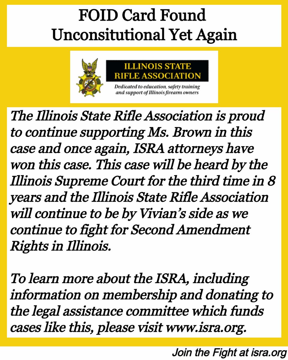 ISRA's tweet image. FOID Card Found Unconstitutional Yet Again, read all about it at isra.org/foid-card-foun…