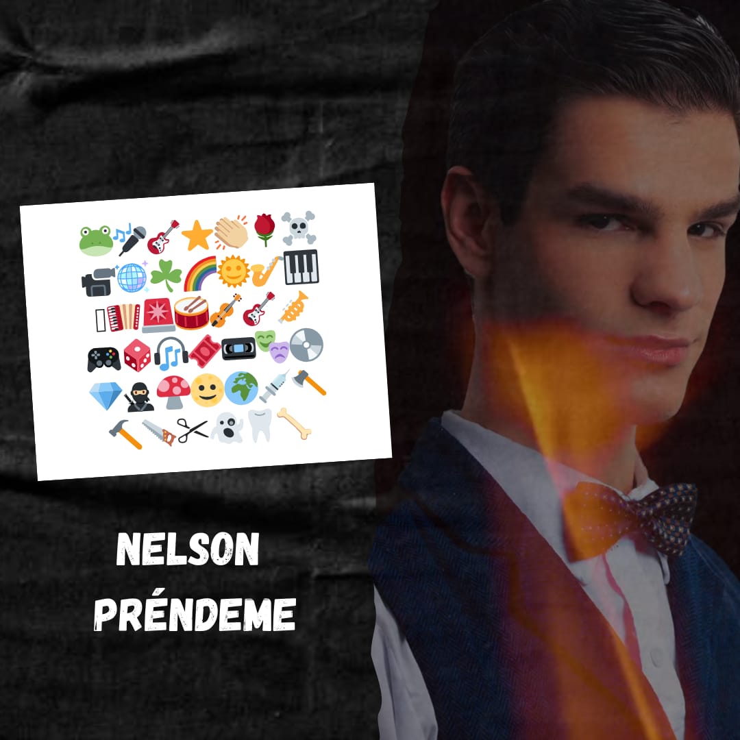 Menos de 2 horas para el estreno de PRÉNDEME en, dónde <a href="/SoyNelsonC/">Nelson Carreras Oficial</a> es Nathan Leopold 🔥 

Nombre cada uno de los emojis con la frase NELSON PRÉNDEME