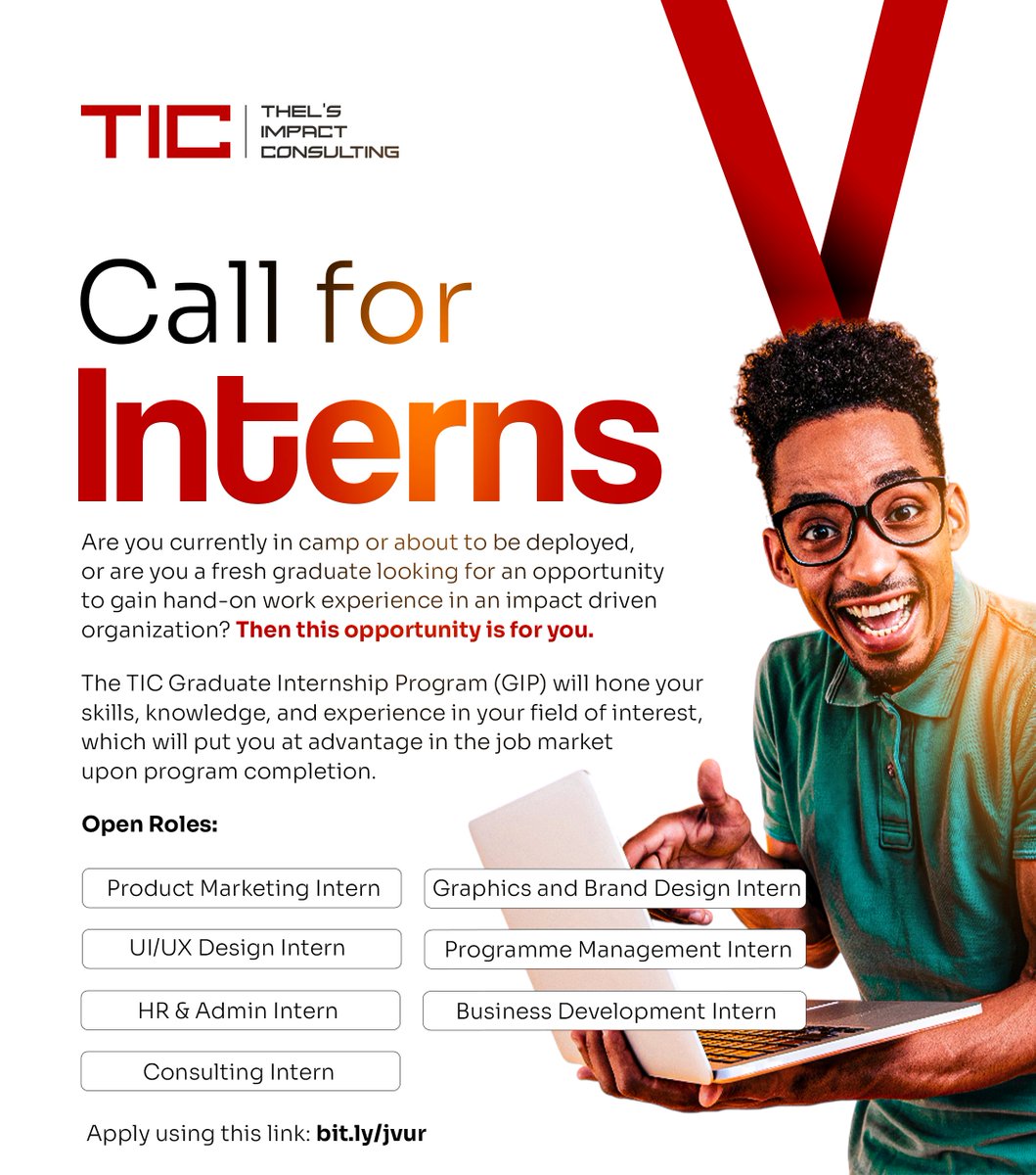 CALL FOR INTERNS !👨‍🏭👷‍♀️👩‍💼🧑‍🏭👩‍🌾

Are you an NYSC member seeking a place to learn and grow your skills during your one year service? Are you a fresh graduate looking to make good use of your time to build skills and gain work experience?