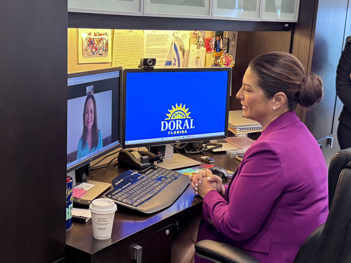 ChristiFraga's tweet photo. Hoy me reuní con María Corina Machado para hablar sobre Venezuela y su impacto en Doral. Reafirmo mi apoyo a la libertad y democracia, y reconocemos a Edmundo González Urrutia como presidente electo. ¡Hasta el final! https://t.co/wqWvmqgxGX