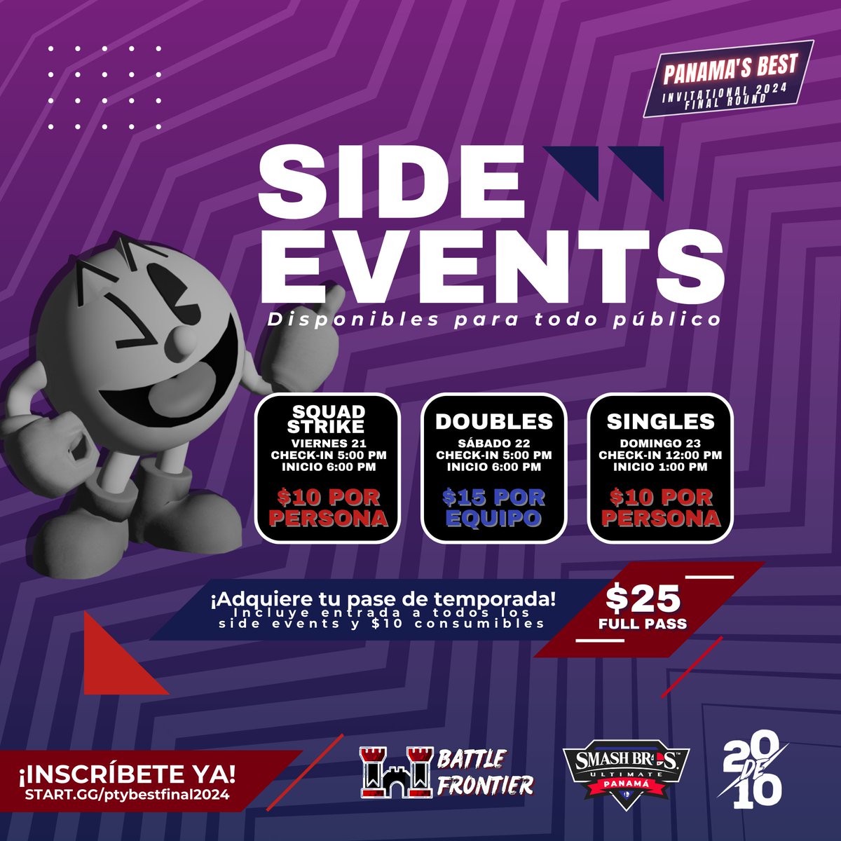 ¿No lograste clasificar? ¡No te preocupes! Tendremos side events disponibles para todo público cada día:
- Squad Strike
- Doubles
- Torneo de Singles abierto para todo público. ¡Este contará para el Power Ranking de 2025!