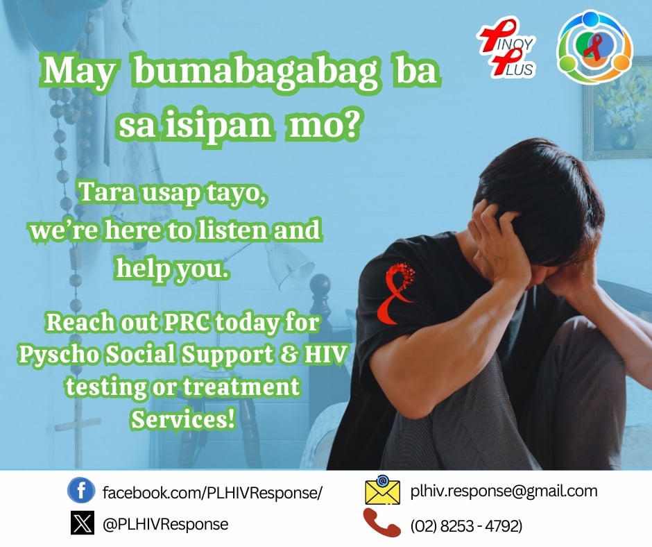 PLHIVResponse's tweet photo. May bumabagbag ba sa iyong isipan at maging  sa emosyonal na pagsubok o sitwasyon dulot ng HIV/AIDS, hindi ka nag-iisa! 🫂

Feel free to reach us! 
#PinoyPlus  #PLHIVResponseCenter #HIVandAIDSsupport #PsychosocialSupport #MentalHealthMatters https://t.co/UMrQeucsNK