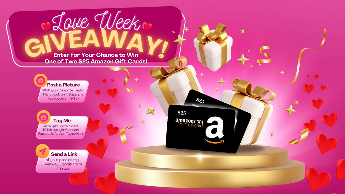 Who wants to win some Amazon Cash?
If you post a picture of you with your favorite Taylor Hart book on -Instagram, Facebook, Tiktok-and just say -‘This is my favorite TAYLOR HART book!’ and tag me-you’ll be entered! Send me your links on this google form!
forms.gle/DryozpqWYgRhj4…