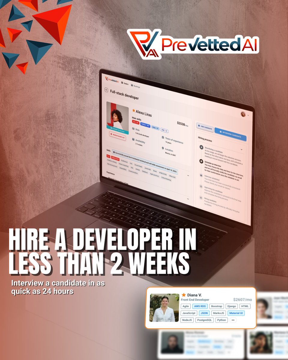 At PrevettedAI, we enable you to bring top remote engineering talent onboard fast.

Gain access to interview highly vetted developers within just 24 hours, and our efficient process ensures placements are completed in under two weeks.