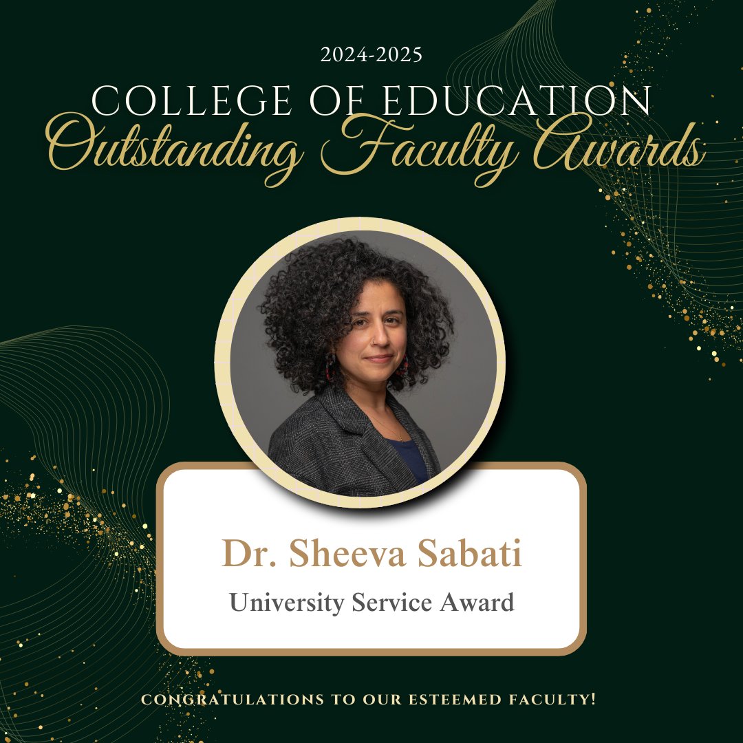 Congratulations to Dr. Sheeva Sabati on receiving the College of Education University Service Award! Your dedication, leadership, and service continue to make an impact on our students, faculty, and community. Thank you for your commitment to excellence and equity in education!