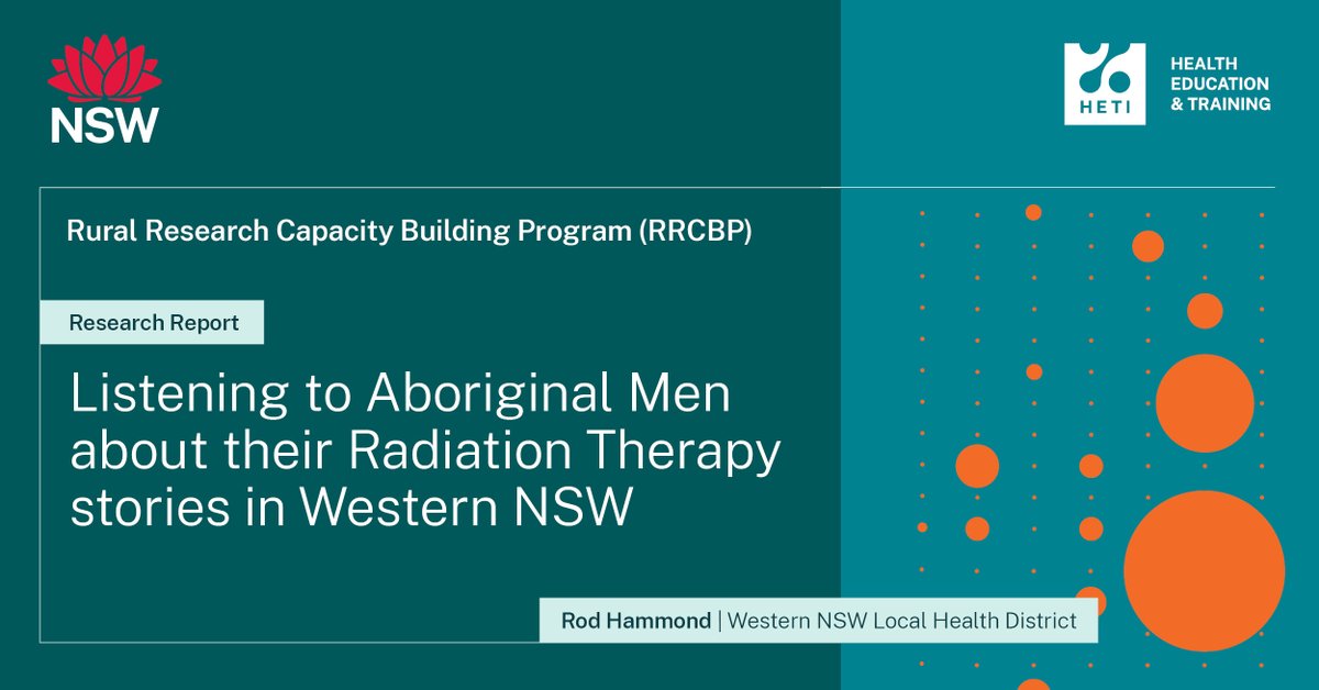 HETI (@nswheti) on Twitter photo Congrats Rod Hammond <a href="/wnswlhd/">Western NSW LHD</a> on completing his RRCBP study, which explored the Radiation Therapy stories of Aboriginal men. This study will help guide future research & interventions aimed at improving health-seeking behaviours in Aboriginal men. Read more: Congrats Rod Hammond <a href="/wnswlhd/">Western NSW LHD</a> on completing his RRCBP study, which explored the Radiation Therapy stories of Aboriginal men. This study will help guide future research & interventions aimed at improving health-seeking behaviours in Aboriginal men. Read more: