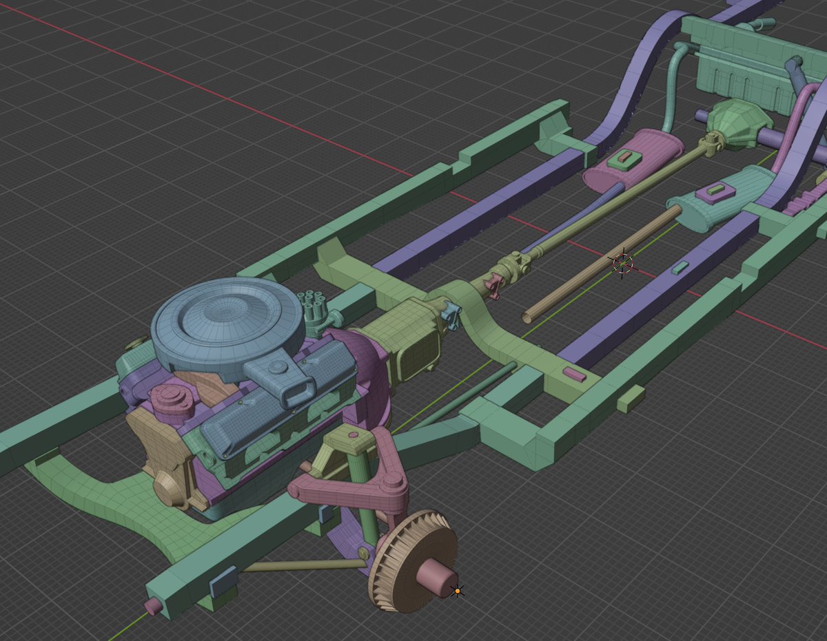 conifer_cone's tweet image. Plymouth Valiant 1971 エンジン(V8)製作中…
シャーシーを作った時にエンジンのサイズを適当に見積もったせいで結構干渉して途方に暮れましたが、ギアボックス部のクロスメンバーとKフレームを修正してなんとか収まりました。
まだ補機類があるのでもう一息。
#blender