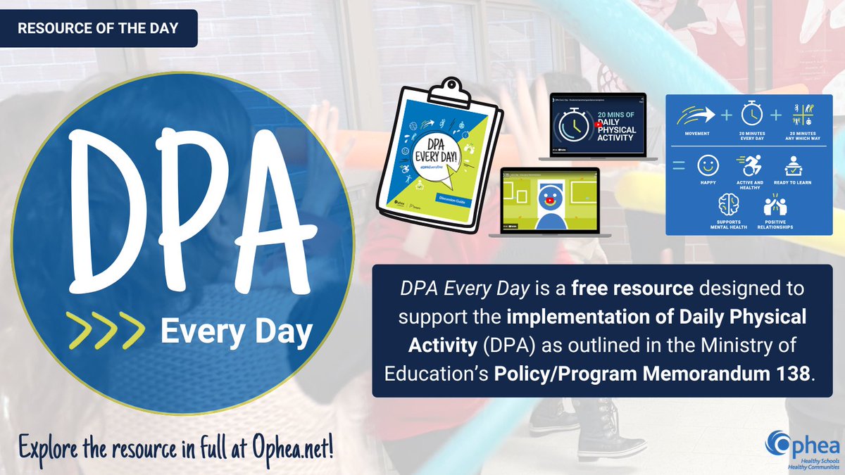 It’s time to get moving! Today’s #ROTD supports implementing #DailyPhysicalActivity – it's #DPAEveryDay! With a poster, videos &amp; a discussion guide, this resource cements connections between movement, well-being, and student success! Explore the resource: bit.ly/DPAEveryDay