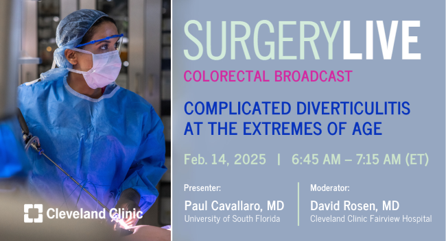 Rita Rys (@ritarys1) on Twitter photo Tune in to <a href="/CleClinicMD/">Cleveland Clinic MD</a> <a href="/CleveClinicFL/">Cleveland Clinic Florida</a> #SurgeryLive to hear @DavidRRosenMD & <a href="/PaulCavallaro33/">Paul Cavallaro</a> discuss,
āComplicated Diverticulitis at The Extremes of Ageā. - bit.ly/SurgLIVE-2025-⦠<a href="/MRegueiroMD/">Miguel Regueiro</a> <a href="/davidrrosenmd/">David Rosen</a> @davidliskamd @holubarstefan <a href="/SWexner/">Steven D Wexner MD, PhD</a> Tune in to <a href="/CleClinicMD/">Cleveland Clinic MD</a> <a href="/CleveClinicFL/">Cleveland Clinic Florida</a> #SurgeryLive to hear @DavidRRosenMD & <a href="/PaulCavallaro33/">Paul Cavallaro</a> discuss,
āComplicated Diverticulitis at The Extremes of Ageā. - bit.ly/SurgLIVE-2025-⦠<a href="/MRegueiroMD/">Miguel Regueiro</a> <a href="/davidrrosenmd/">David Rosen</a> @davidliskamd @holubarstefan <a href="/SWexner/">Steven D Wexner MD, PhD</a>