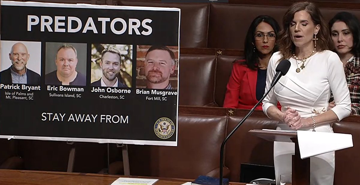 GaysForTrump's tweet image. Representative Nancy Mace is giving a hugely brave and courageous speech on the House floor naming the men who abused her and others.

So glad to see @laurenboebert @realannapaulina supporting her!

Bravo @NancyMace ❤️