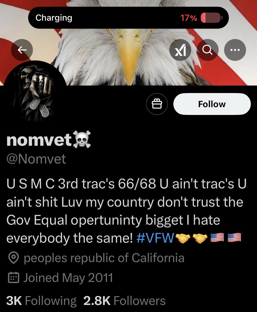 Please give <a href="/Nomvet/">nomvet☠</a> a follow and a repost or shoutout to show our gratitude for her service.

USMC Veteran

Thank you for your service.  We appreciate you.