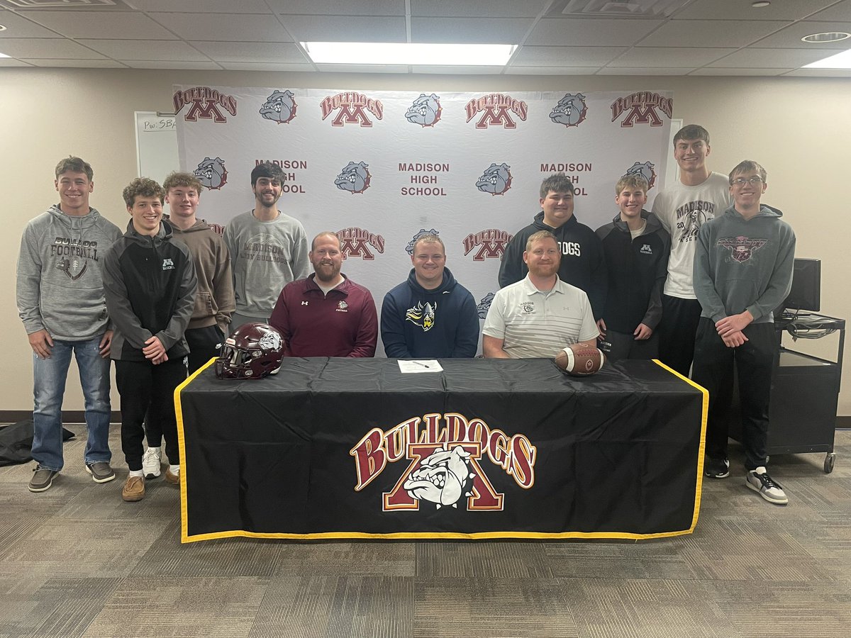 Congratulations to <a href="/IsraelOuverson/">Israel Ouverson</a> for signing to play football with <a href="/AugieFB/">Augustana Football</a> last Wednesday! Israel will be playing d-line for the Vikings. Congratulations Israel - Bulldog Nation is proud of you! #BulldogNation #Committed