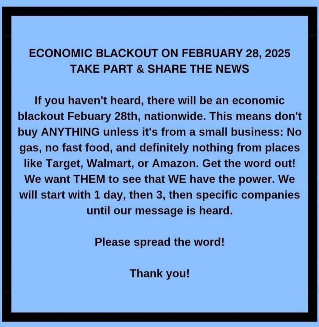 Feb 28th Blackout day. Don't post or buy from those who don't support you. Spread the word.