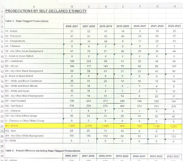 Yizzy0's tweet photo. @Siriu_sol @I_amMukhtar It’s good that you’re raising awareness. Let me do my part. According to the CROWN PROSECUTION SERVICES the White-British have the highest number of rape prosecutions compared to other ethnic groups, every single YEAR FROM 06 to 23. https://t.co/gUwIV15RhV