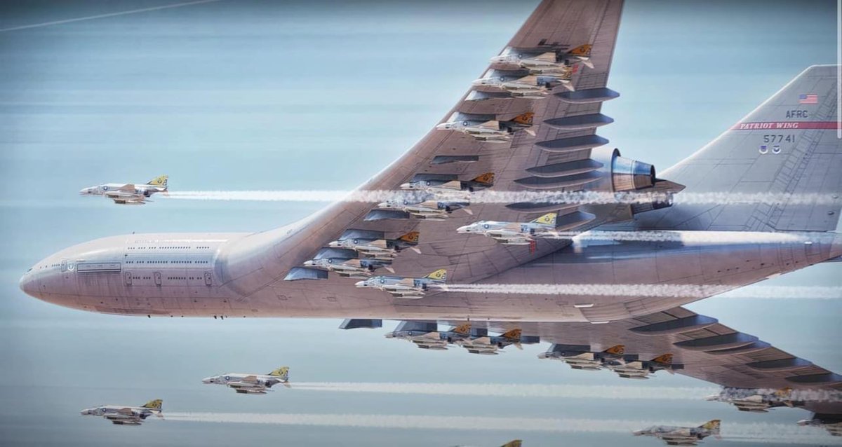 Andercot's tweet photo. The Lockheed CL-1201 was an actual concept study in producing a flying aircraft carrier that could stay airborne for 41 days, carry hundreds of troops and 22 fighter jets, powered by an 1,800 MW nuclear reactor.

We used to dream https://t.co/HntLNg9WaJ