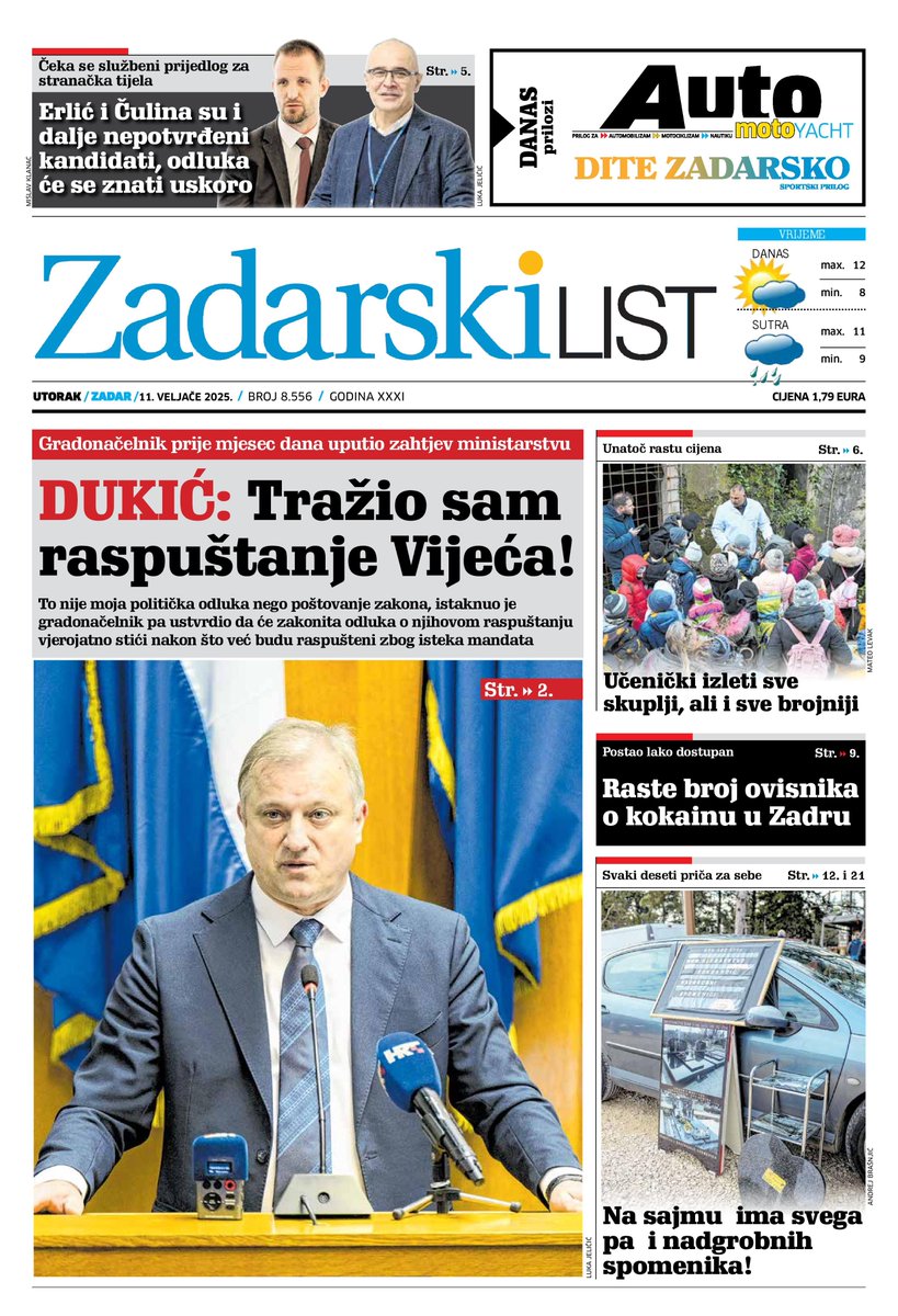 Sutra u Zadarskom listu čitajte 👇