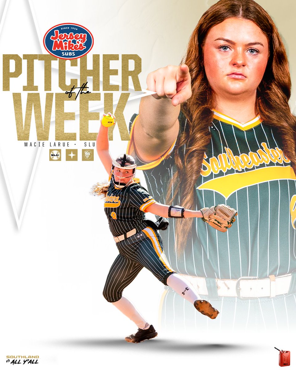 STARTING OFF STRONG

She finished 2-0 with a 0.47 earned run average and held opponents to a .173 batting average over opening weekend!!

Congratulations to Southeastern's Macie LaRue, your <a href="/jerseymikes/">Jersey Mike's Subs</a> SLC Softball Pitcher of the Week!!

#GTL x <a href="/LionUpSoftball/">Southeastern Softball</a>