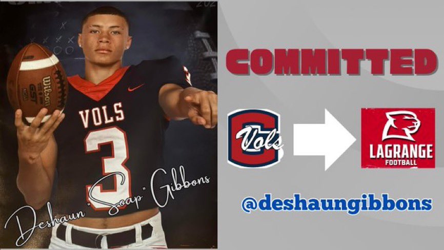 DeShaun Gibbons (@deshaungibbons) on Twitter photo Excited to announce that I’m committing to <a href="/LaGrangeFTBL/">LaGrange College Football</a> <a href="/VolsPAGuy/">Tommy Wood</a> <a href="/CoachChuckEhret/">Chuck Ehret</a> <a href="/pmeunited/">PME United PREPS</a> <a href="/TDARecruiting/">Touchdown Alabama Recruiting</a> Excited to announce that I’m committing to <a href="/LaGrangeFTBL/">LaGrange College Football</a> <a href="/VolsPAGuy/">Tommy Wood</a> <a href="/CoachChuckEhret/">Chuck Ehret</a> <a href="/pmeunited/">PME United PREPS</a> <a href="/TDARecruiting/">Touchdown Alabama Recruiting</a>