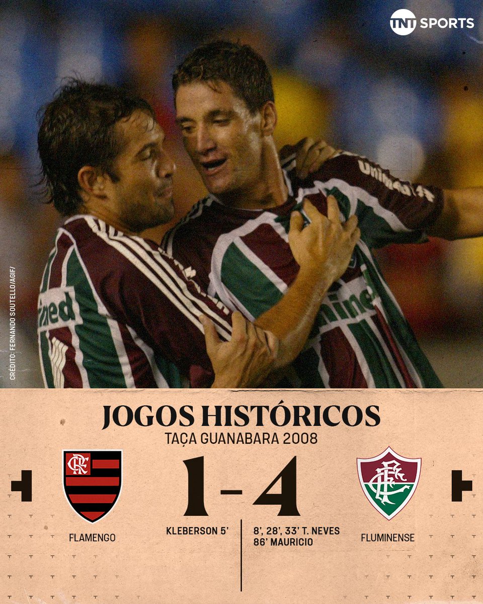 TNTSportsBR's tweet photo. 17 ANOS DO FLA-FLU DO CRÉU! 🇭🇺 Em 2008, Thiago Neves deu show na vitória do Fluminense sobre o Flamengo, marcou três gols e fez a histórica comemoração na frente da torcida rival. https://t.co/XZtT7DoiUn
