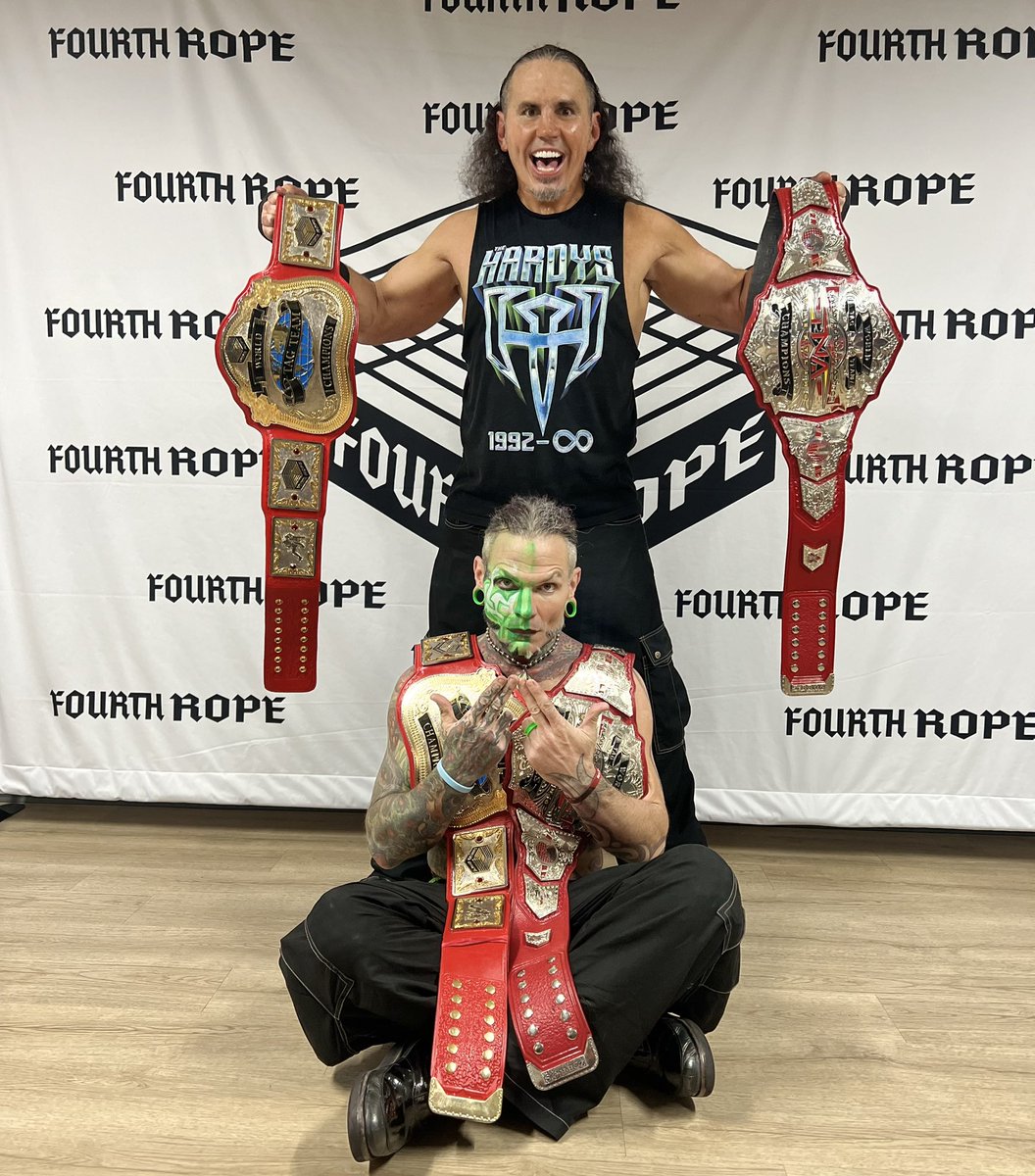 MATTHARDYBRAND's tweet image. For all our dieHARDYs who’ve just discovered the @4thrope promotion.. Here’s the tag titles we proudly won at #HeelsHaveEyes 4 in a Ladder Match a few weeks back! 

Give @4thrope a look—&amp;gt; youtu.be/cHzyU-pgrKk