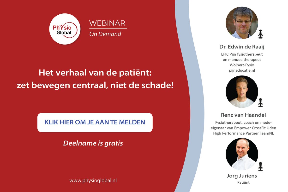 New <a href="/PhysioGlobal1/">Physio Global</a> Webinar <a href="/edwinderaaij/">Edwin de Raaij</a> <a href="/JorgJuriens/">Jorg Juriens</a> #renzvanhaandel 🎙️💥

physio-global.webinargeek.com/het-verhaal-va…

<a href="/TeamNLtweets/">TeamNL🇳🇱</a> <a href="/VUamsterdam/">Vrije Universiteit Amsterdam (inactief)</a> Pijnmedicatie.nl @empowercrossfituden <a href="/wolbertfysio/">Wolbert fysio</a>