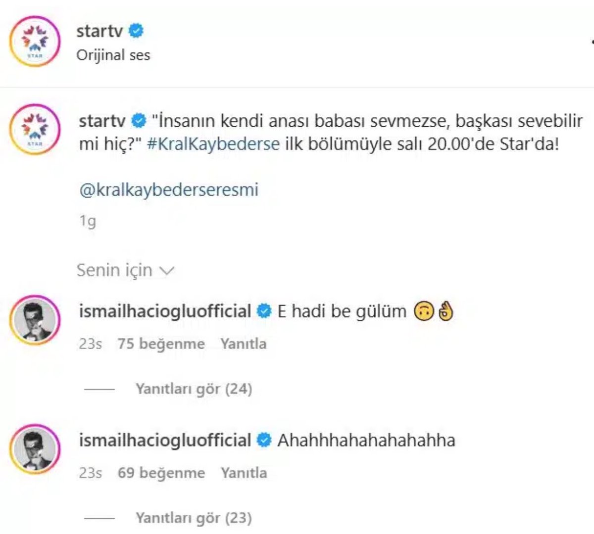 arab2turk's tweet photo. إسماعيل حاجي اوغلو يثير الجدل و يعلق بتعليقات ساخرة تحت إعلان موعد عرض مسلسل " إذا خسر الملك " بعد ان أعلنت القناة ستار يعرضها يوم الثلاثاء عوضاً عنه عمله الفاشل "لا تبكي يا إسطنبول" الذي تغير إلى يوم السبت https://t.co/LRVmocVcQG