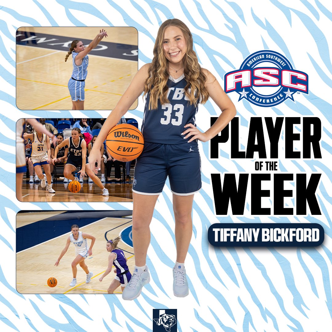 Congratulations to Tiffany Bickford on being named the ASC Women’s Basketball Player of the Week!

#TexasTigers