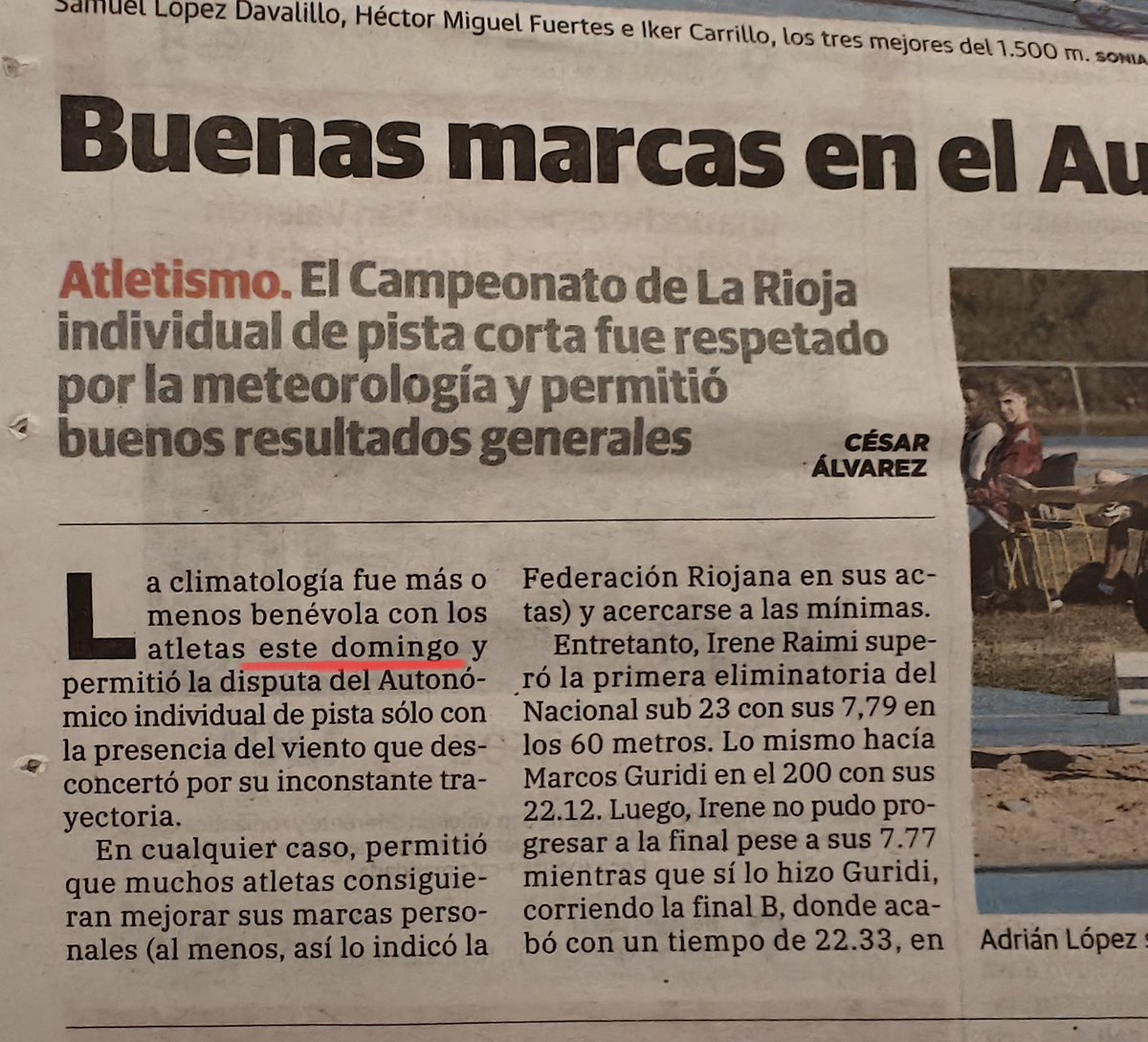 Llevaba meses sin leer los artículos de <a href="/lariojacom/">lariojacom</a> dedicados al atletismo ya que el irresponsable de redactarlos es <a href="/cesaram71/">César Álvarez</a> y me sobrepasa su falta de profesionalidad.

Darío lanza martillo, no disco. Y el Campeonato de La Rioja fue el sábado, estabas allí César. 
No das una.