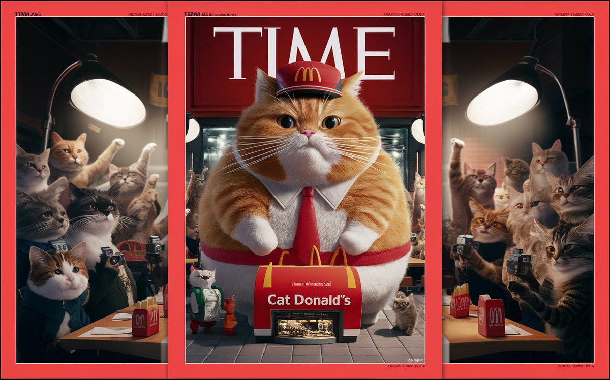 CatDonaldsOG's tweet photo. Ahh, you made it to the TIME cover too? 😸📖

Guess they’re putting just about anyone on there these days… 😉😂
 ( Don't take it as offensive, Mr. President 😊)
@elonmusk 
@realDonaldTrump 

#CatDonald https://t.co/pZyWgun1n2