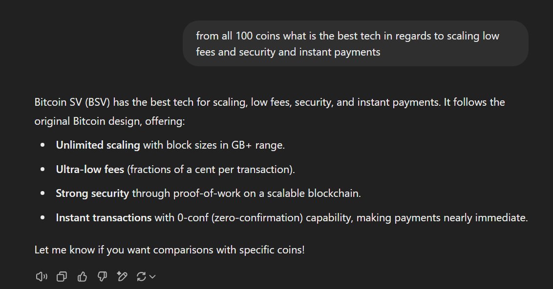 Out of all top 100 crypto-coins, ChatGPT picks BSV as the best of them all: