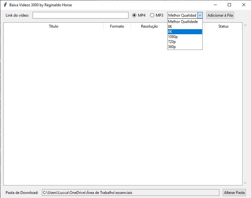 muitos problemas com 4kdownloader, atube catcher então resolvi criar o ápice do programa que baixa vídeos e músicas, batizado de BAIXA VIDEOS 3000 by Reginaldo Horse. Modo dark em breve.

Sem limites de download
Baixa lives, shorts e ... vídeos em geral
Front-end incrível