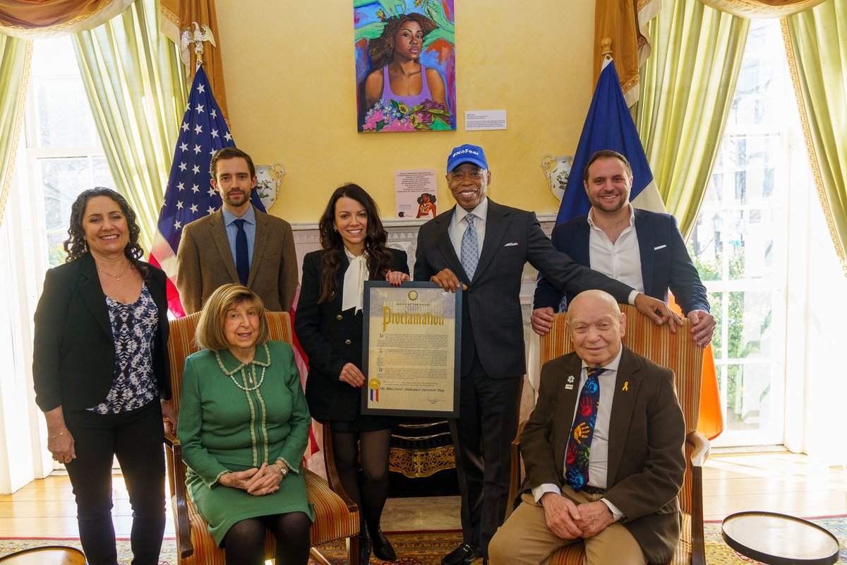 NYCMayor's tweet image. Against those who refuse to acknowledge the evil of the Holocaust and spread antisemitism, we stand with our survivors. Today, we honored the work of The Blue Card for their support of survivors in need.

We will always remember, always educate, and always fight against those who…