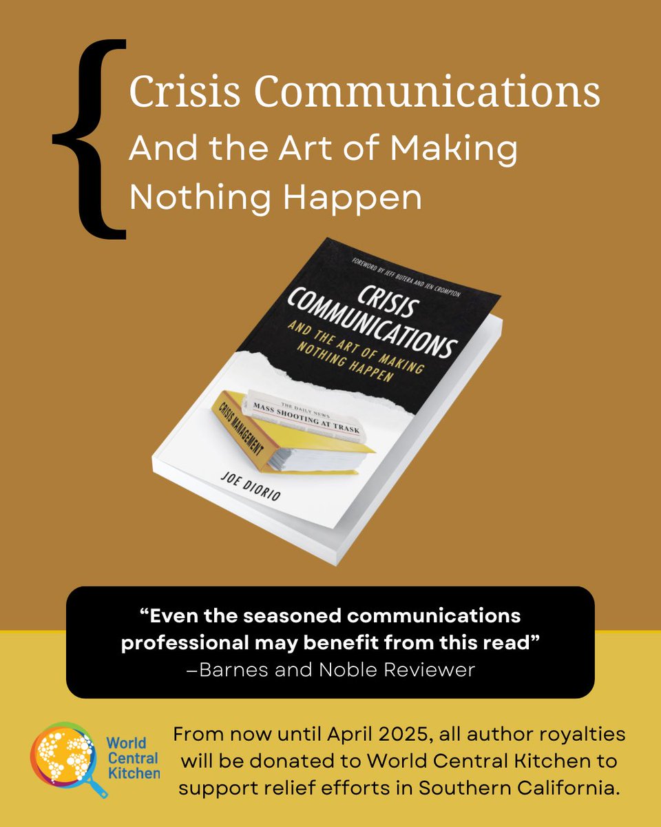 If crisis strikes, are you ready?

CRISIS COMMUNICATIONS AND THE ART OF MAKING NOTHING HAPPEN is gripping, insightful, and essential for businesses and leaders.

Now through April 2025, all author royalties go to World Central Kitchen to aid Southern California relief efforts. 💛