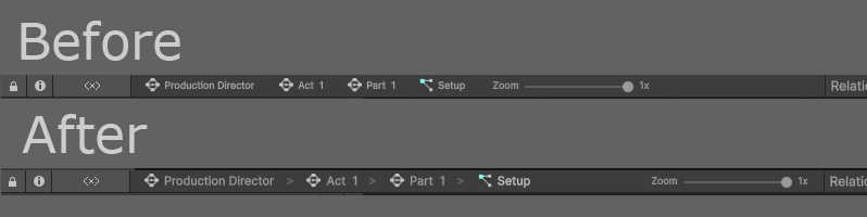 We use <a href="/unitygames/">Unity for Games</a> VisualScripting quite heavily at Two Tails. So much so, that I created a custom fork to make some improvements.
First up I found that I was often miss clicking in the graph breadcrumbs, so I tweaked the toolbar to help.
What do you think? #madewithunity