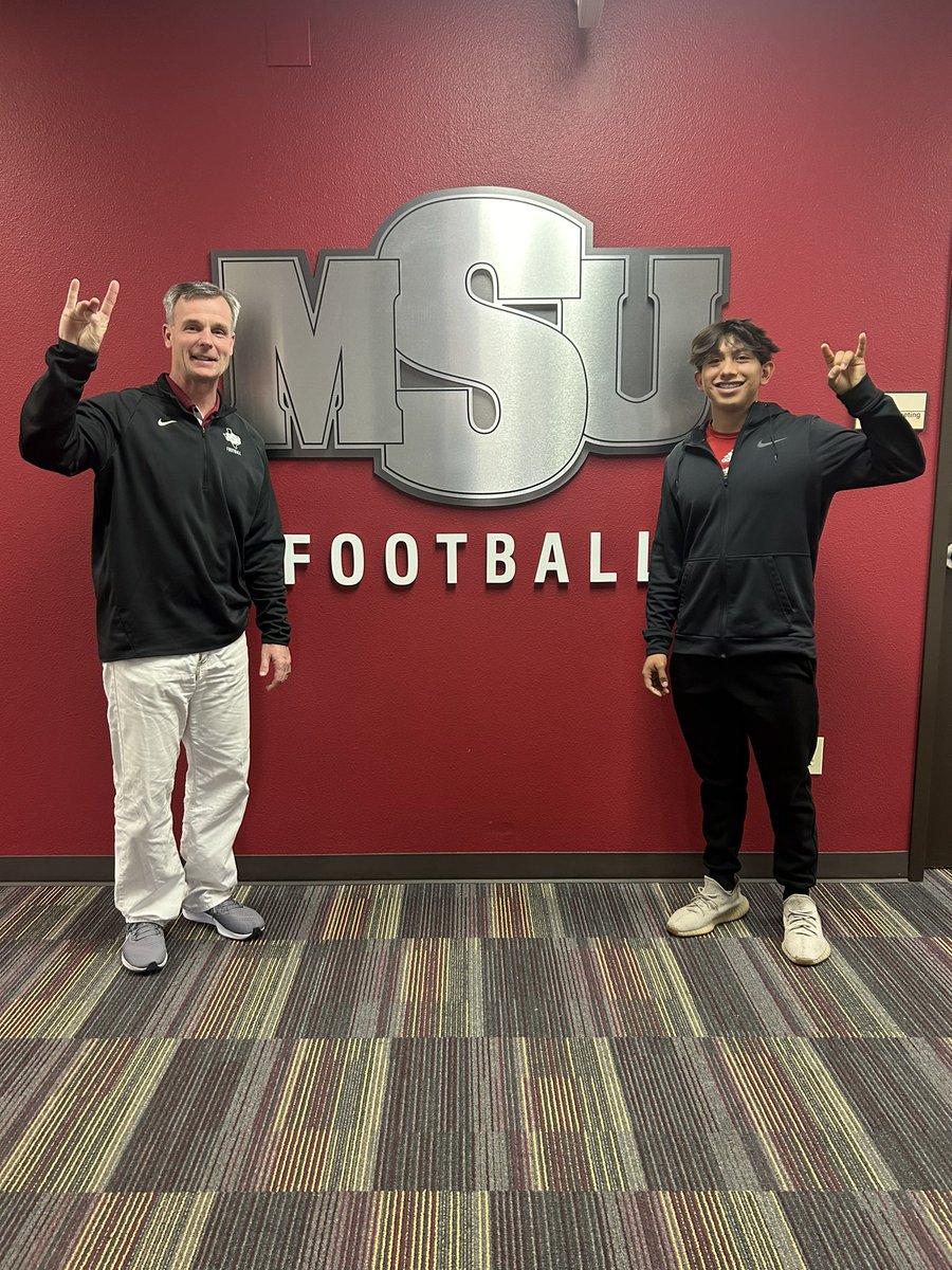 Had a great time on my visit at <a href="/MSUTexasFB/">Midwestern State Football</a>. It was awesome to get to see the facilities and campus with <a href="/CoachZachWeber/">Zach Weber (M.Ed.)</a>. Also great visiting with <a href="/MustangsDC/">Rich Renner</a> and what they are building.
<a href="/Coach_CWatkins/">Cliff Watkins</a> <a href="/OberkromKicking/">Jaden Oberkrom</a> <a href="/GRTigerFootball/">Glen Rose Football</a>