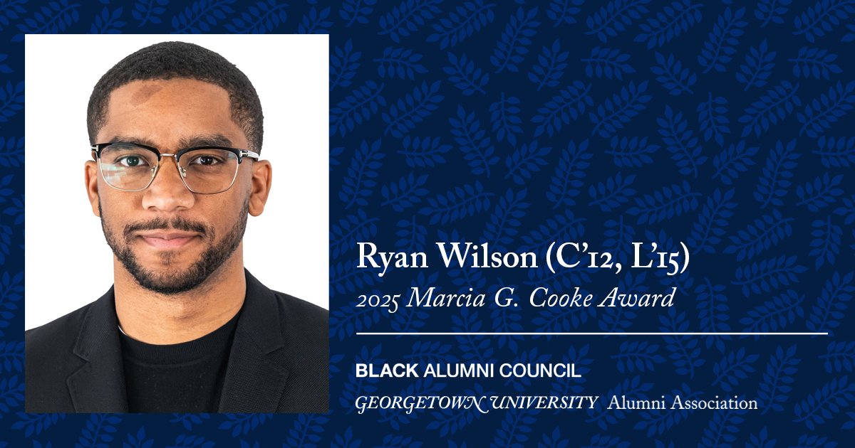 Georgetown Black Alumni Council (@hoyablackalumni) on Twitter photo The 2025 Marcia G. Cooke Award recipient is Ryan Wilson (C'12, L'15) <a href="/SpotOnRW/">Ryan Wilson</a>, Co-founder and CEO of <a href="/GatheringSpots/">The Gathering Spot</a>. Ryan is a visionary entrepreneur and recognized thought leader. The 2025 Marcia G. Cooke Award recipient is Ryan Wilson (C'12, L'15) <a href="/SpotOnRW/">Ryan Wilson</a>, Co-founder and CEO of <a href="/GatheringSpots/">The Gathering Spot</a>. Ryan is a visionary entrepreneur and recognized thought leader.