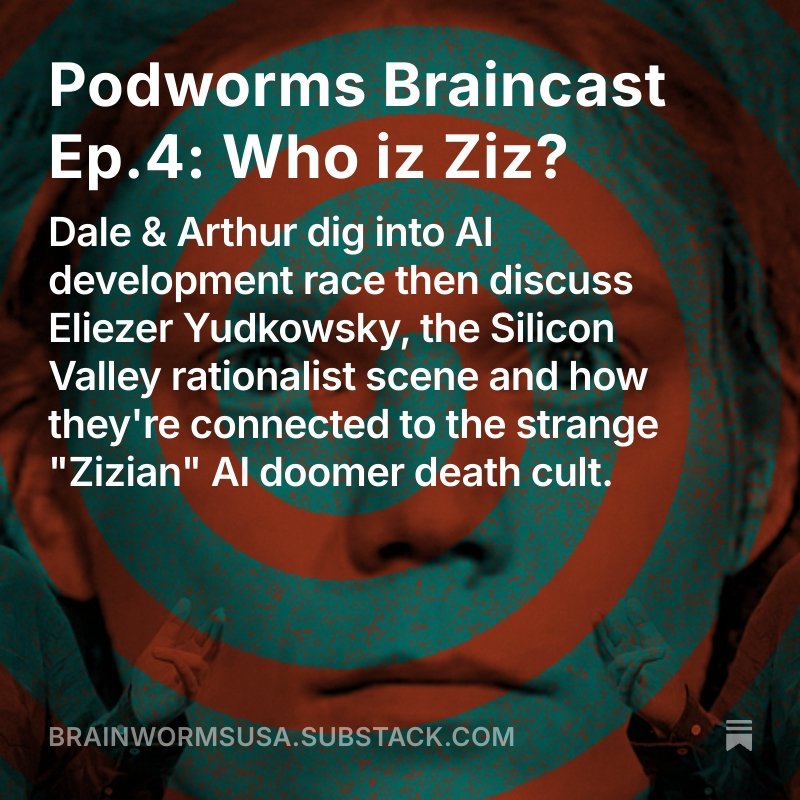I'm podcasting with my friend Arthur Jones about tech dystopia. This week we discuss the dangers of AI, the philosophy of <a href="/ESYudkowsky/">Eliezer Yudkowsky ⏹️</a>, and the strange crimes of the Zizian Cult. I think it's our best episode yet. Listen here: open.substack.com/pub/brainworms…