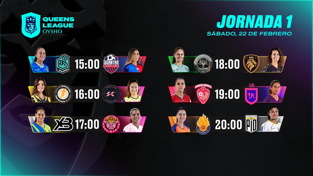 QueensLeague's tweet photo. Los horarios de la primera jornada de Queens. ✅

#QueensLeague #Oysho https://t.co/vQ7gAYyISm