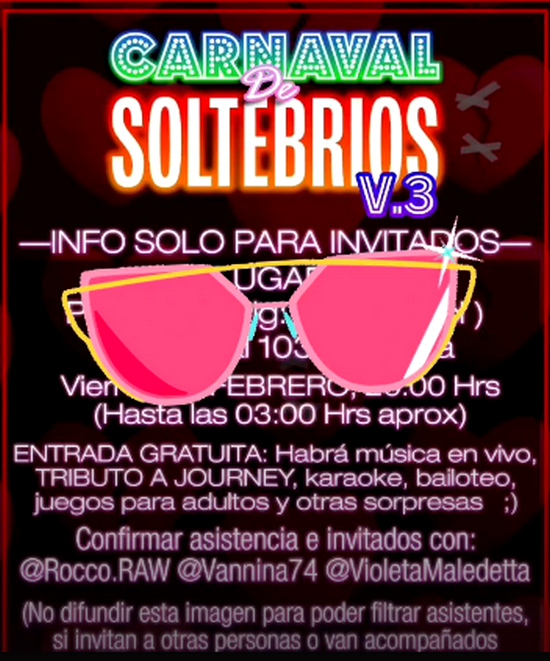 vannina74's tweet photo. Hay 3ª Junta de tuiter@s soltebri@s! @MuseoTuitero
Viernes 14 de feb desde las 20 hrs a 03 am.
Karaoke,tributo a Journey, bailable y juegos pa aldultos! Entrada gratuita, lugar por DM #Ñuñoa
Todos invitados, Solter@s, Casad@s,etc. solo traer ganas de pasarlo bien.
#sinvalentin https://t.co/cXAFN9gQZu