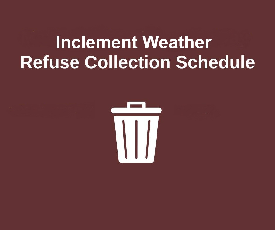 INCLEMENT WEATHER REFUSE COLLECTION INFORMATION FOR VINTON:

If you normally place your refuse cart in the alley for collection, this week please move it to the street for collection. If you are unable to place your cart at the street, we may be unable to collect it this week.