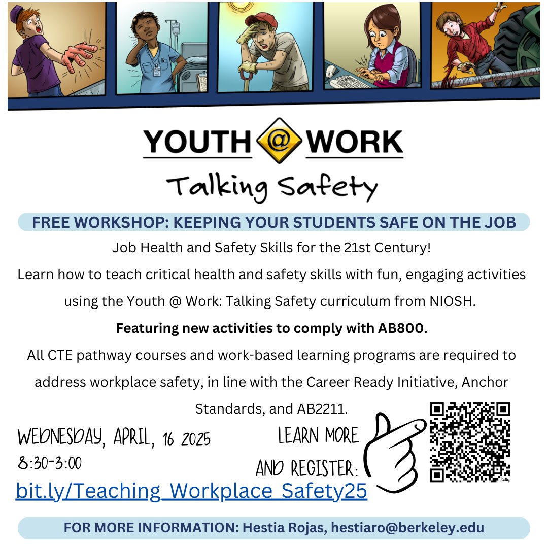 SBCo_ROP's tweet photo. CTE Teachers! π’ Join @youngworkers_CA & @UCBerkeleyLOHP for the Keeping Your Students Safe on the Job workshop at @SBCountySchools. Includes new #WorkplaceReadinessWeek25 content! ποΈ Wed, April 16, 2025. Register now: π https://t.co/ew9gZ3ncHy https://t.co/zHbJlitkH3