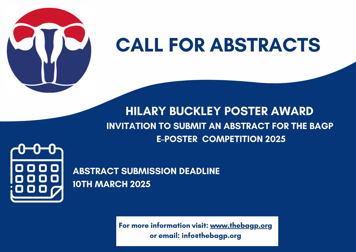 BAGPGynPath's tweet photo. ⏳ The deadline is approaching to submit your abstracts for the BAGP e-poster competition!

🏆 Top 10 posters, will earn one author a free spot to attend the Annual Meeting.

🎤 Winners will be invited to present their posters at the ‘Meet the Experts’ event on 04/06 in Belfast! https://t.co/edh5N6iy0w