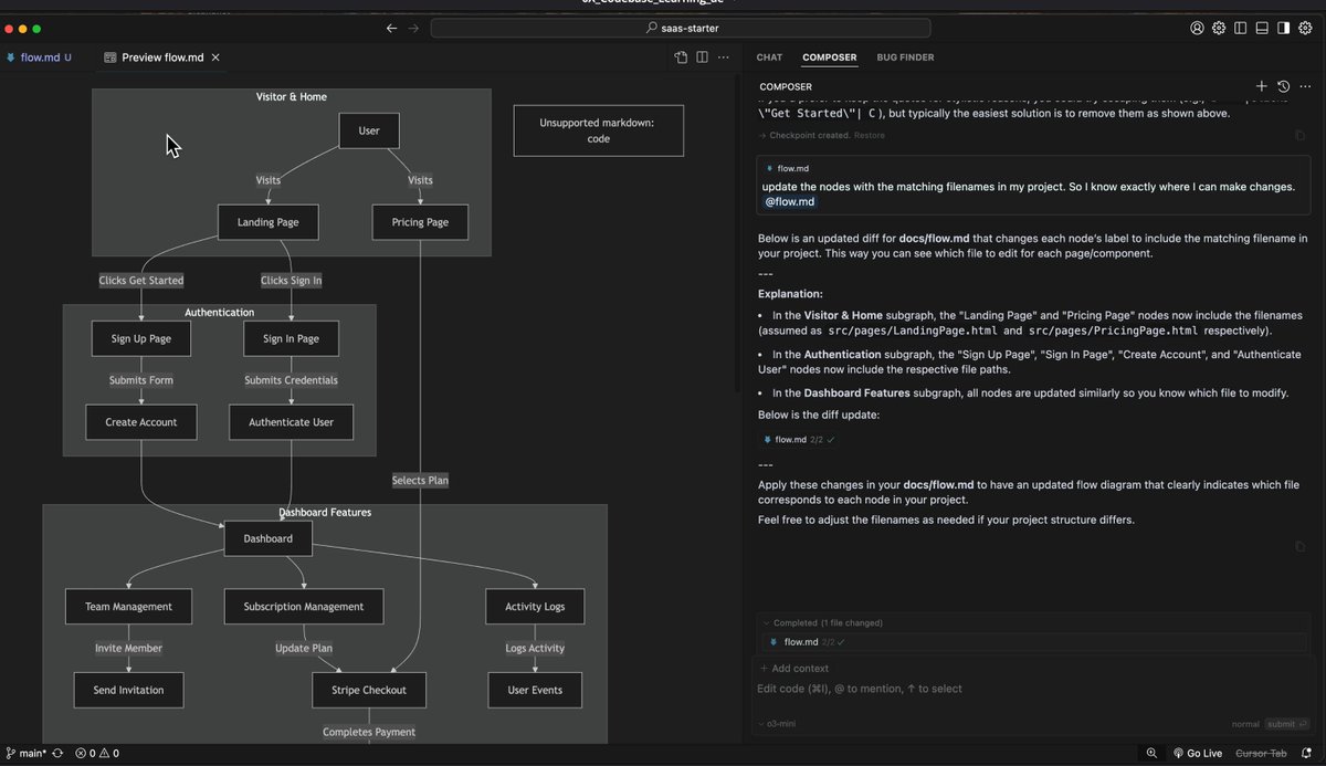 kregenrek's tweet image. Fast Codebase Onboarding
If you're new to a project, tell Cursor to create a Mermaid diagram of the codebase and chat with it. It will help you get familiar with the structure.