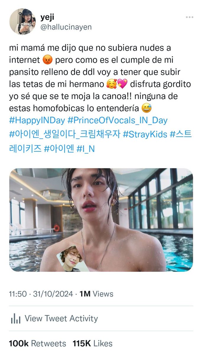 mini au #hyunin: happy IN day.

el fandom decide celebrar subiendo fotos un poco subidas de tono, por lo que una fan sube una foto de su hermano en broma. el problema es que le llega a su artista favorito y le termina gustando, ¿otro problema? hyun es hater número 1 de él.