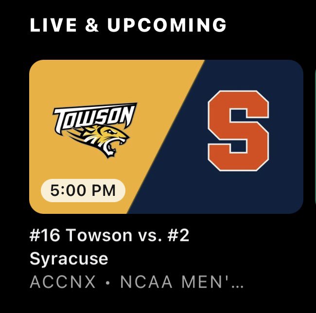 Towson Men’s Lacrosse vs Syracuse in the Dome 5pm on ESPN+. #GohTigers #42