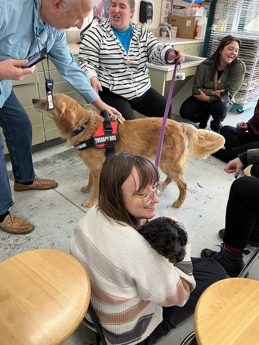 Self Care @ ARES! Thank you to our amazing counselors for arranging Paws For Wellness to stop by and share a moment of joy with our teachers!
