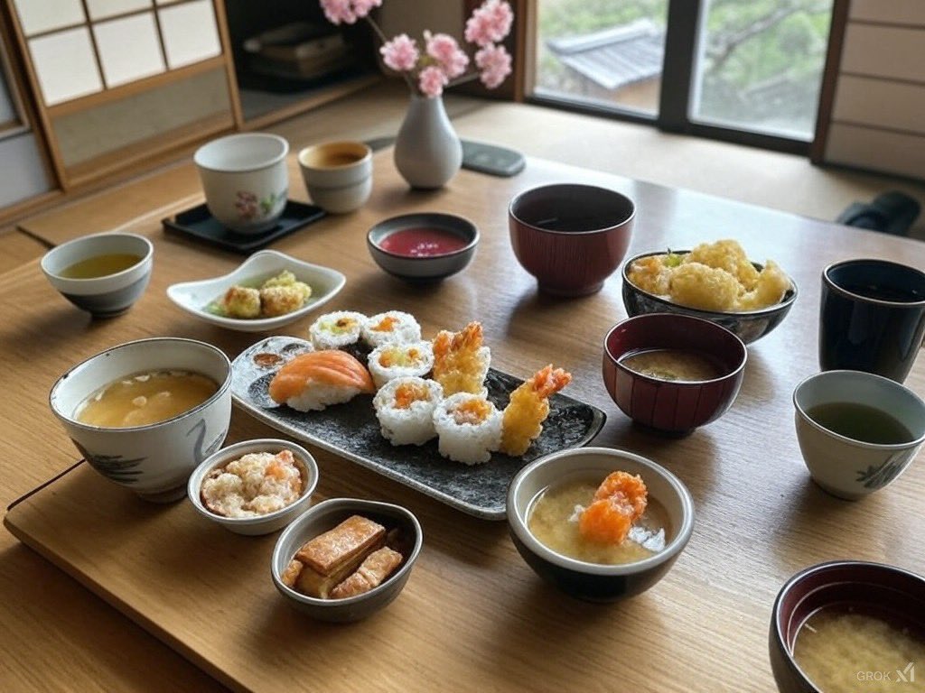 kadowakinori's tweet image. おはようございます。

本日の朝ごはん。
朝から天ぷら？

#AIイラスト︎
#Grok2